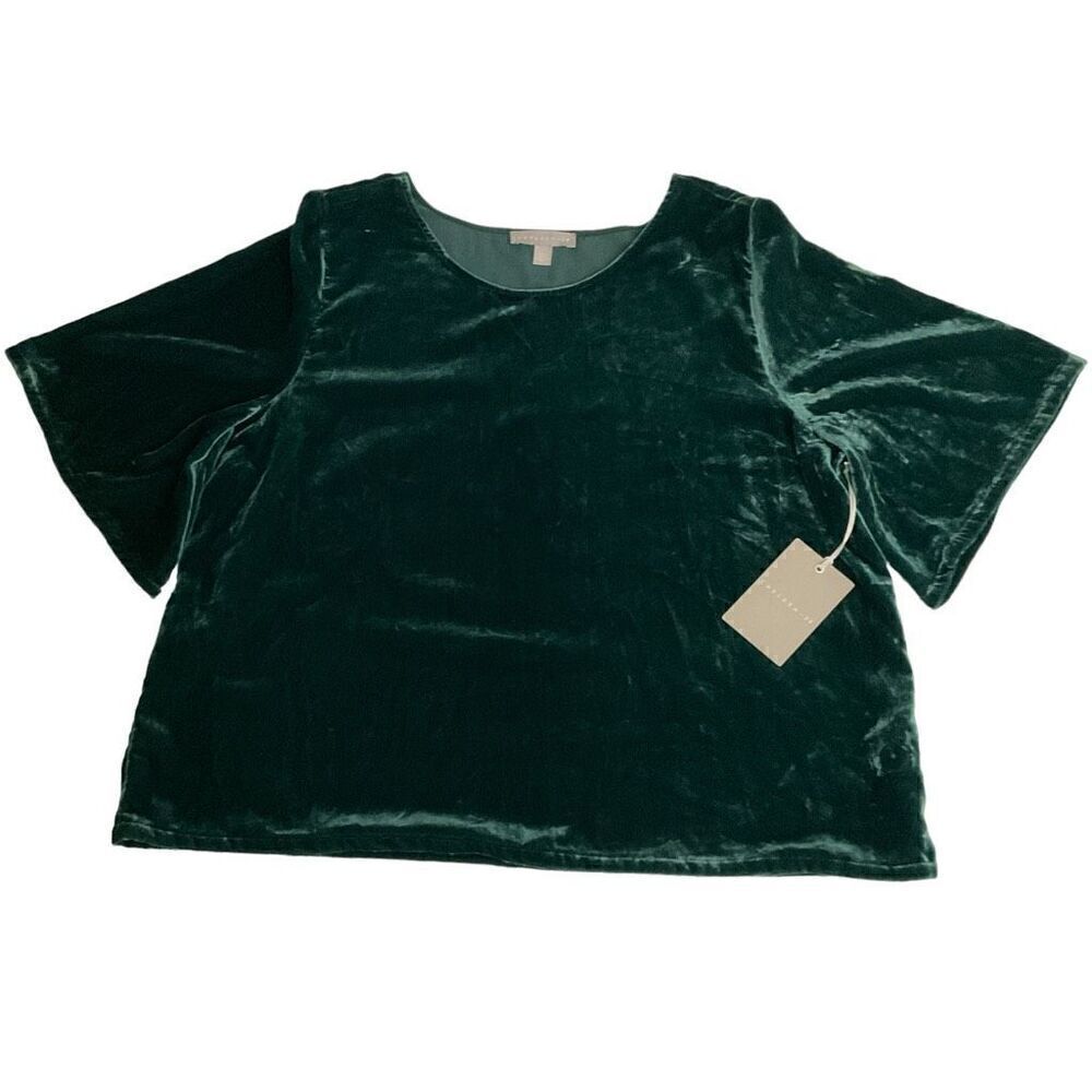 Chelsea28 Blouse Round Neck Short Flare Sleeves Velvet Green Women Size Large - Picture 8 of 10